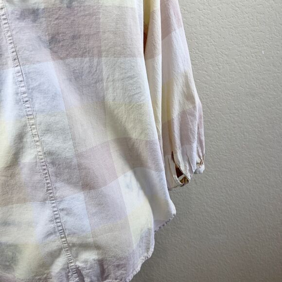 Everlane Blouse Womens Beige Tan Plaid Peasant Relax Balloon Sleeve Top size 00 - Picture 15 of 16